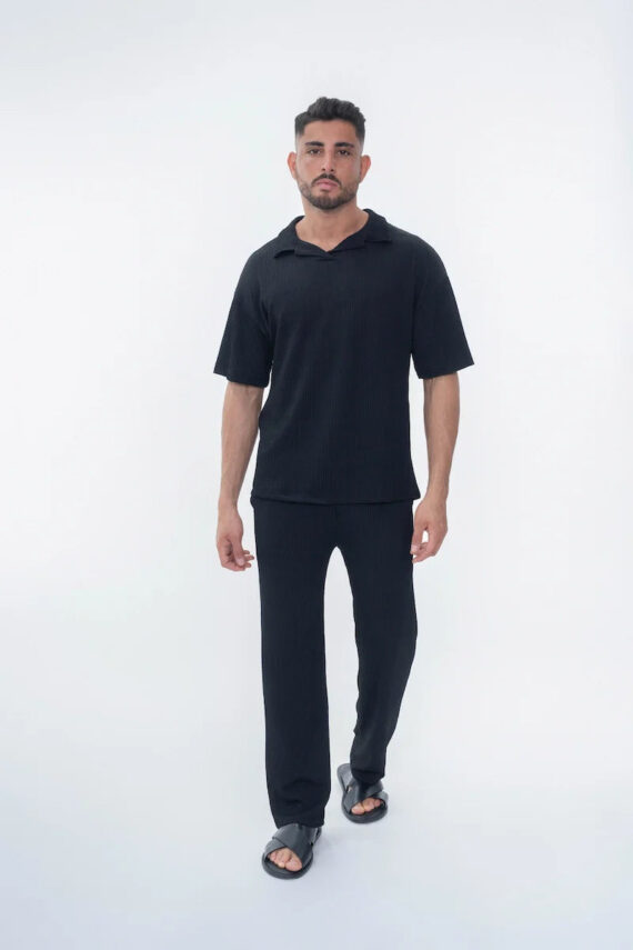Set van effen geplooid T-shirt en broek