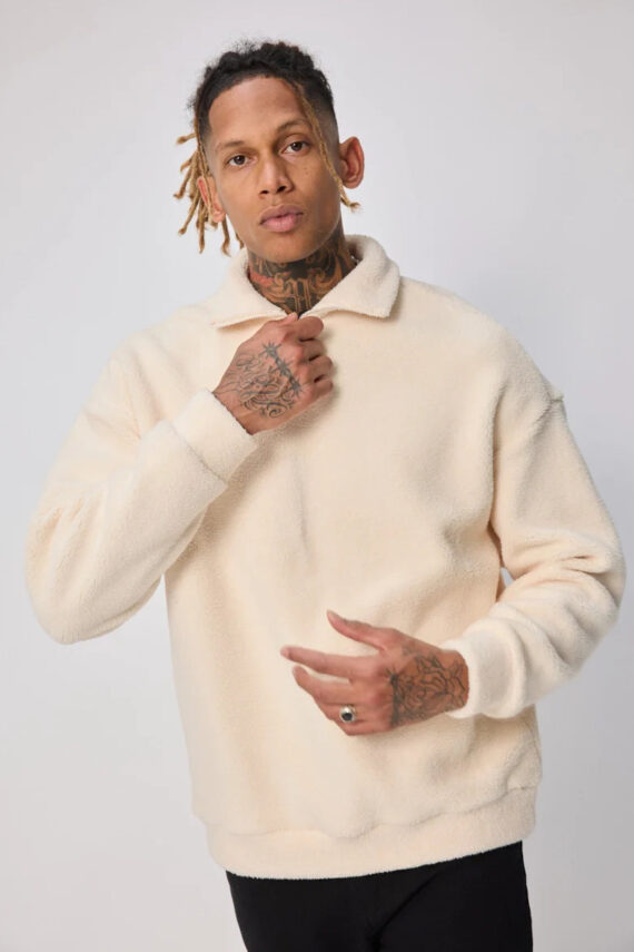 Effen sweatshirt met rits en reverskraag