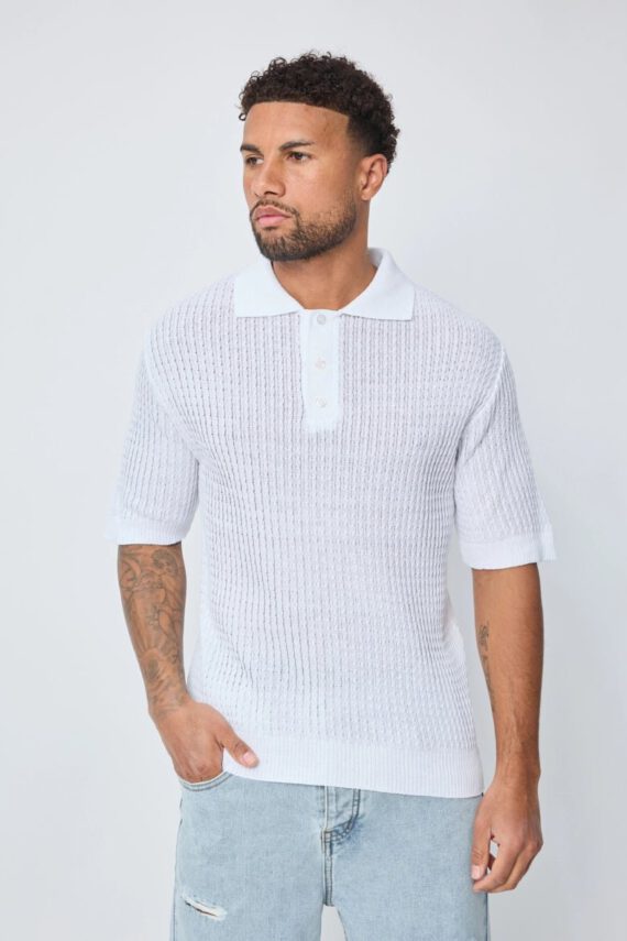 Effen gebreid poloshirt met korte mouwen
