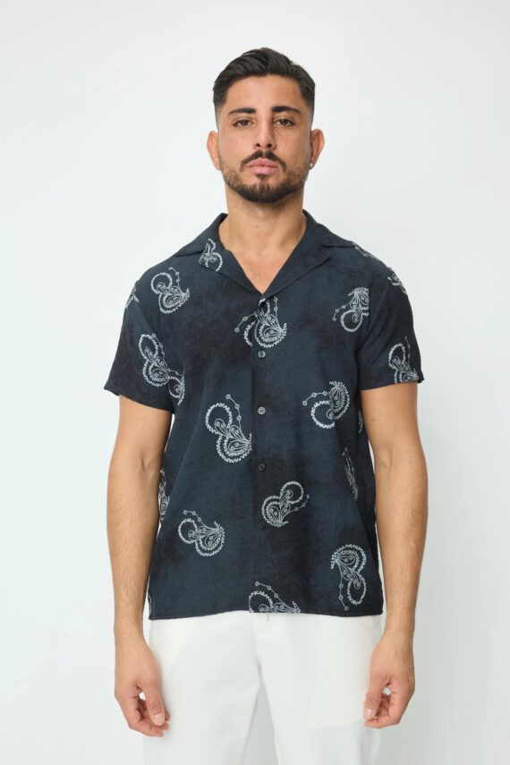Trendy overhemd met korte mouwen en linnenmotief