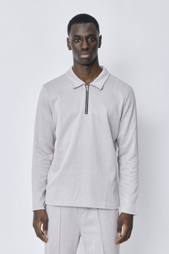 Effen poloshirt met lange mouwen en ritssluiting