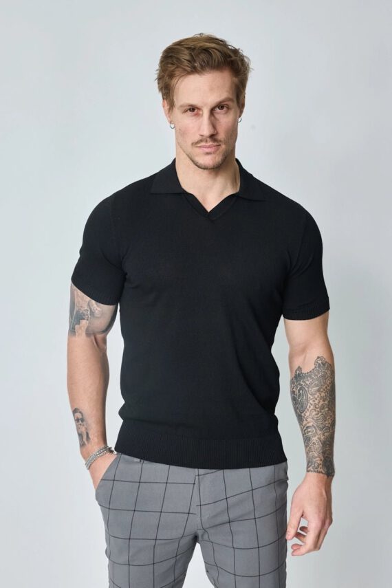 Effen gebreid poloshirt met korte mouwen