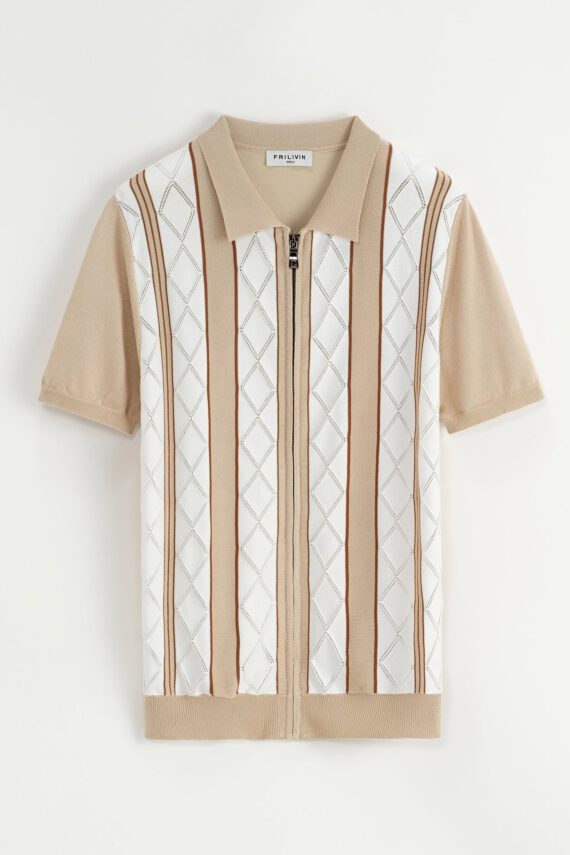 Poloshirt met korte mouwen en strepen met ritssluiting