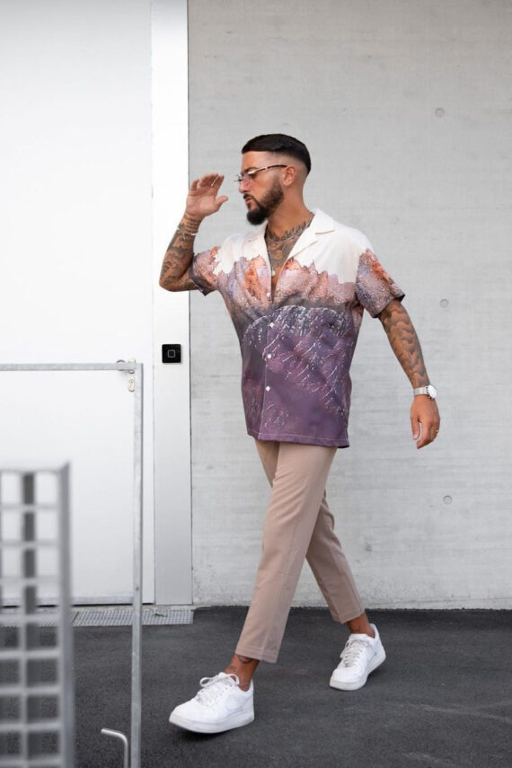 Gestructureerd landschapsprint shirt