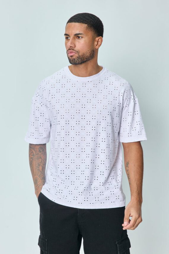 Effen oversized T-shirt met gaten