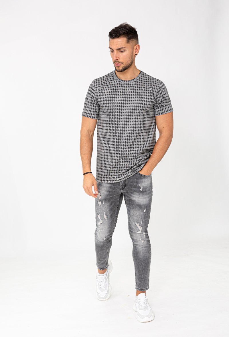 T-shirt met pied-de-poule-ruit - Afbeelding 3
