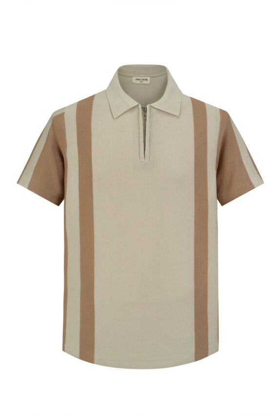 Poloshirt met rits en contrasterende strepen