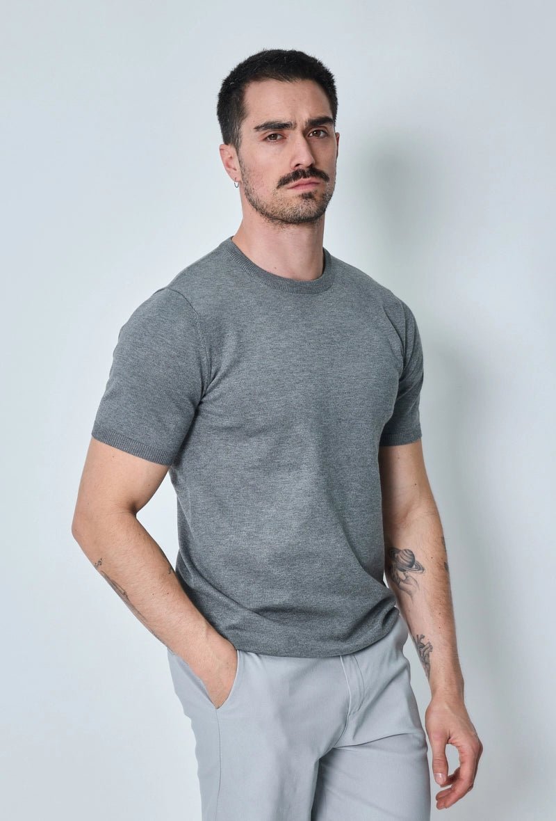 Effen gebreid T-shirt met korte mouwen - Afbeelding 4