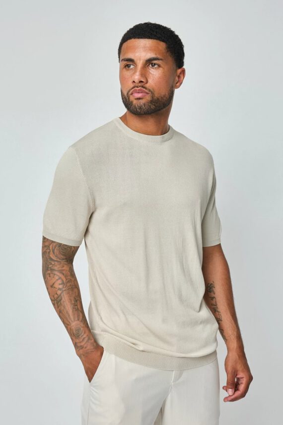 Dun, effen gebreid T-shirt met korte mouwen