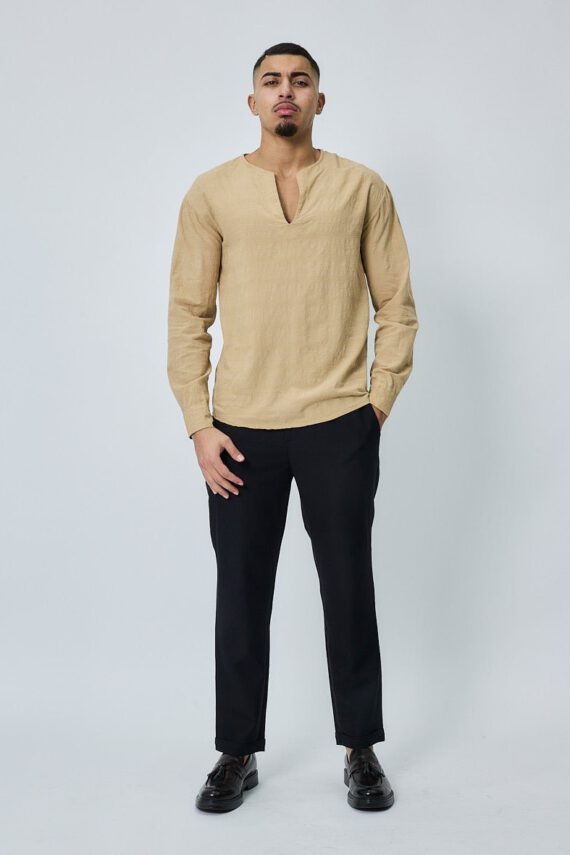Casual top met v-hals en linneneffect